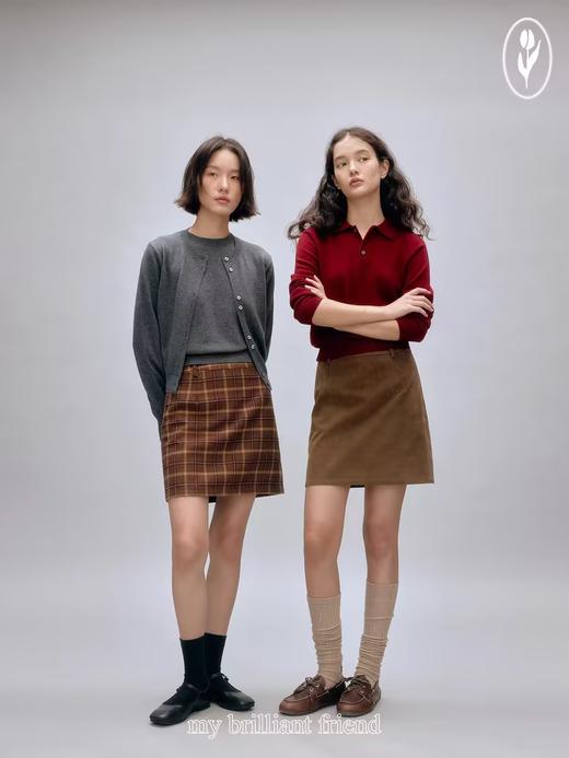 shyshystill/shy202408030/复古A字麂皮格纹防走光内衬半身裙 商品图0