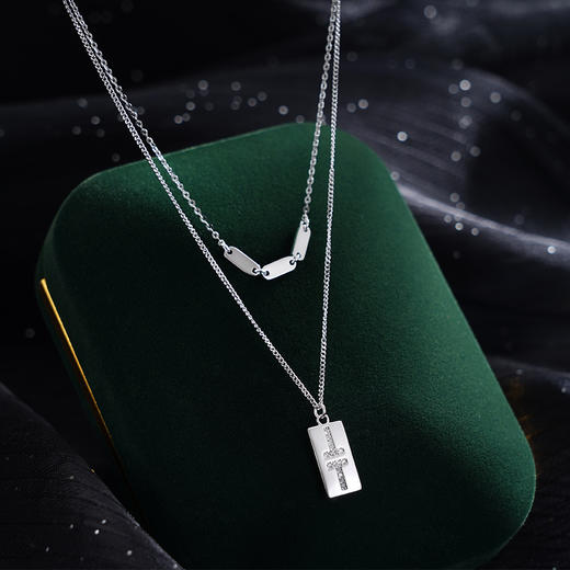子佩集S925银【守望】套链【V04665】纯银时尚项链双层方块2410 商品图1