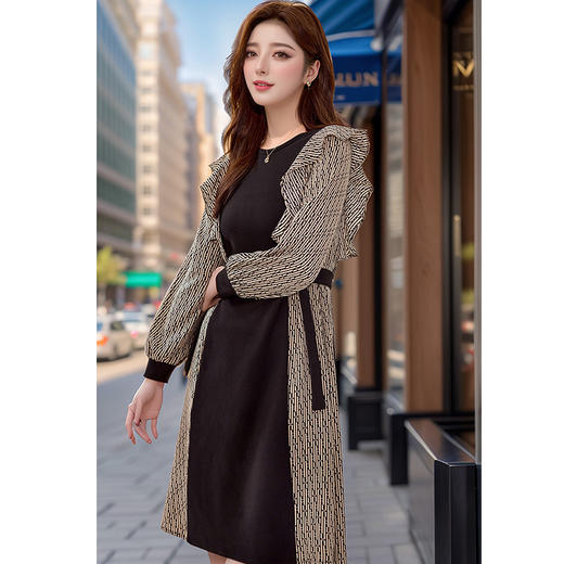 奢姿2024年秋季新款大码女装气质拼接裙子胖妹妹荷叶边优雅连衣裙 商品图2