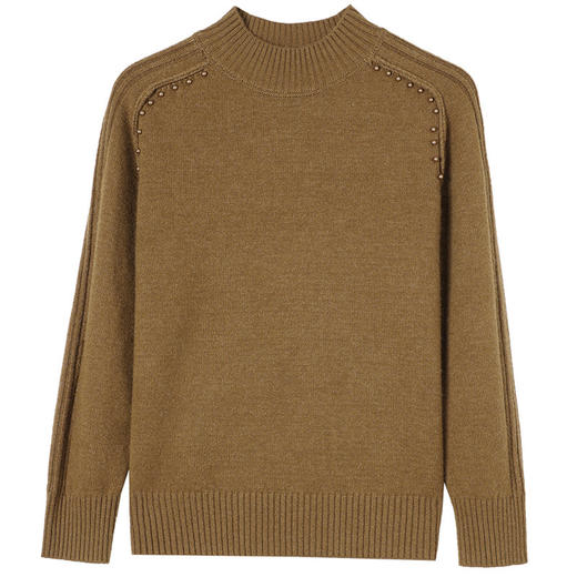 CC-13-6386毛衣女秋冬2024新款时尚洋气厚款外穿钉珠短款半高领针织打底上衣 商品图4