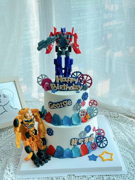 变形金刚蛋糕（图片是8寸+6寸双层效果哦，单层可做！文字可改备注一下） 商品图0