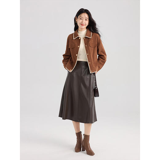 【年货节】熙世界美拉德复古灯芯绒短外套女秋冬加厚棉服夹克上衣2025年新款 商品图4