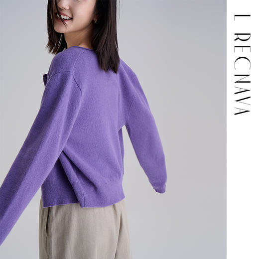 【100%羊毛】秋冬调色盘开衫 圆领纽扣宽边毛衣 短款羊绒外套 商品图8