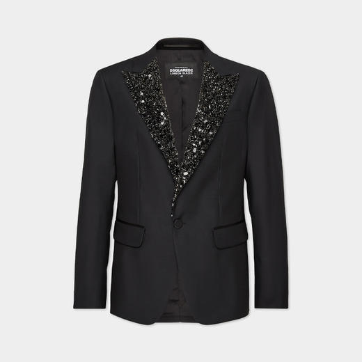 DSQUARED2 男士闪亮领口伦敦西装外套 黑色 S74BN1277 S39408 900 商品图0
