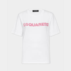 DSQUARED2 女士字母徽标棉质平纹针织宽松圆领短袖T恤 白色 S72GD0551 S24662 100