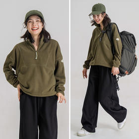 【羊羔绒】摇粒绒宽松套头卫衣 宽松显瘦半拉链外套 可立领可翻领上衣