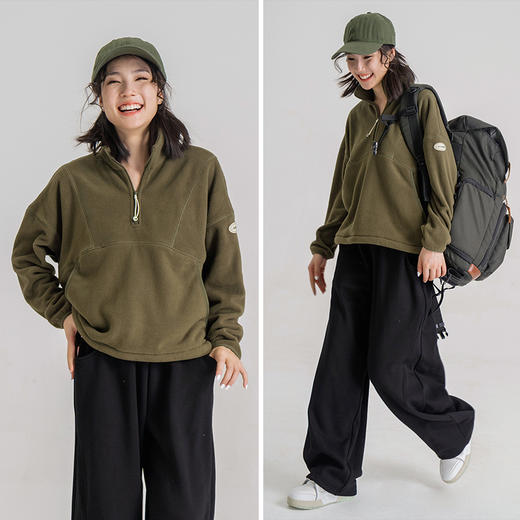 【羊羔绒】摇粒绒宽松套头卫衣 宽松显瘦半拉链外套 可立领可翻领上衣 商品图0