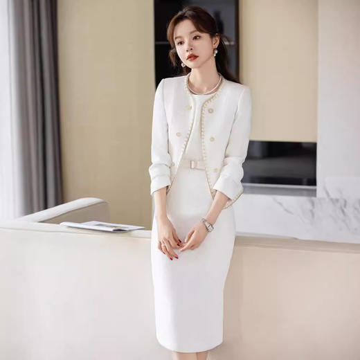 气质女神范职业连衣裙时尚套装白色套裙小香风外套XZ3953-FLN 商品图2