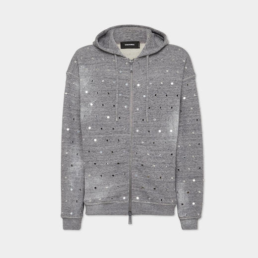 DSQUARED2 男士未拉绒羊毛宽松拉链连帽卫衣 灰色 S71HG0140 S25463 860M 商品图0