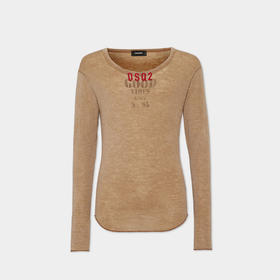 DSQUARED2 男士字母徽标刺绣羊毛紧身圆领长袖T恤 棕色 S71GD1488 S22620 110