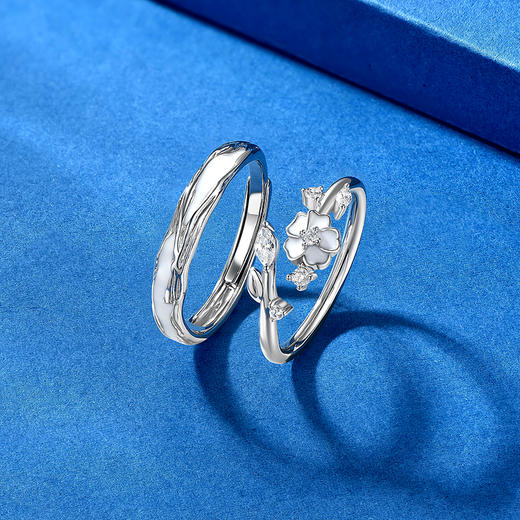 卡蒂罗/KADER 夜光效果 山茶花之恋原创情侣对戒 浪漫连理枝发光设计可调节银戒一对 钟爱久久恋爱频率手饰 925银 商品图14