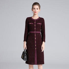 【高货deo】全新升级【铂金会员367/天猫499/差价132】(34528) 洛诗琳秋冬法式复古小香风粗花呢修身显瘦收腰连衣裙女