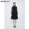 NEELLY纳俪商场同款新中式盘扣连衣裙女黑色中长款针织网纱拼接裙N24104Y04560 商品缩略图0