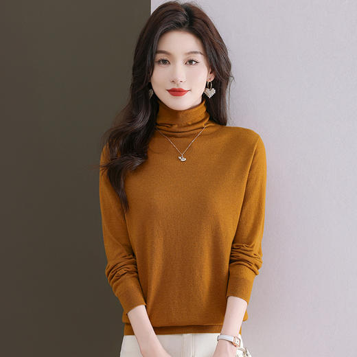 CC-101-807秋冬新款100纯羊毛衫针织堆堆领打底女毛衣内搭纯色长袖上衣 商品图0