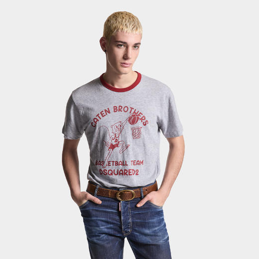 DSQUARED2 男士徽标印花棉质圆领短袖T恤 灰色 S71GD1493 S22146 972 商品图1
