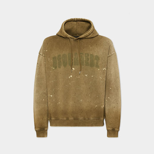 DSQUARED2 男士字母徽标棉质抓绒连帽卫衣 驼色 S74GU0818 S25030 728 商品图0