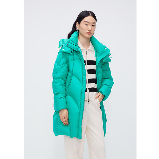 NEELLY纳俪商场同款中长款连帽羽绒服女设计感时尚蓬松白鸭绒外套N24104L04568 商品图2