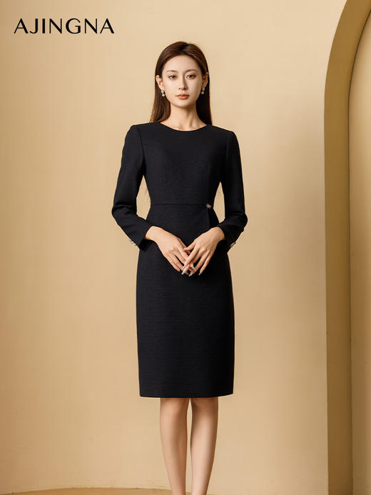 【商城同款】阿菁娜2024秋季新款知性优雅假两件连衣裙A29Q112060 商品图1