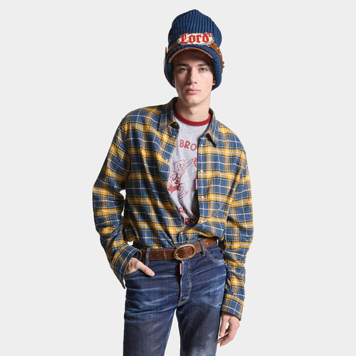 DSQUARED2 男士法兰绒棉质长袖衬衫 格子色 S71DM0739 D35132 002F 商品图1