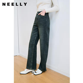 NEELLY纳俪商场同款美拉德复古直筒牛仔裤时尚休闲宽松垂感阔腿裤N24104H04589