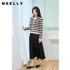 NEELLY纳俪金扣撞色条纹针织开衫女圆领时尚韩版长袖百搭通勤毛衣N24104A04551 商品缩略图0