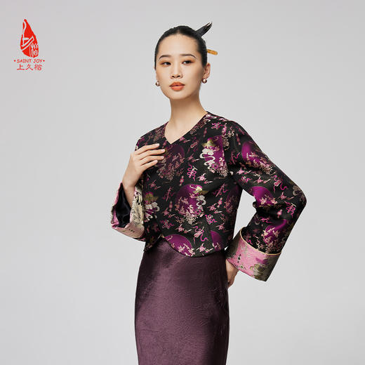 SAINTJOY/上久楷 女式宋锦外套 中式上衣 中国风 复古 鹤蝶四季花纹锦 CY1024207013 商品图1