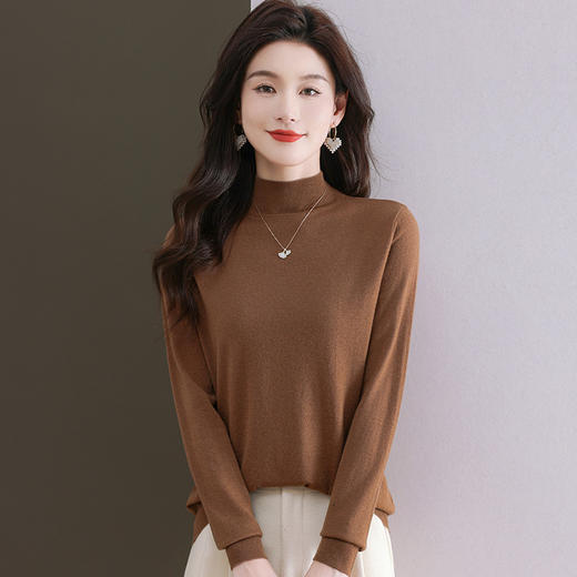CC-101-806美丽诺精纺羊毛衫女100纯羊毛半高领毛衣修身显瘦短款打底衫 商品图1