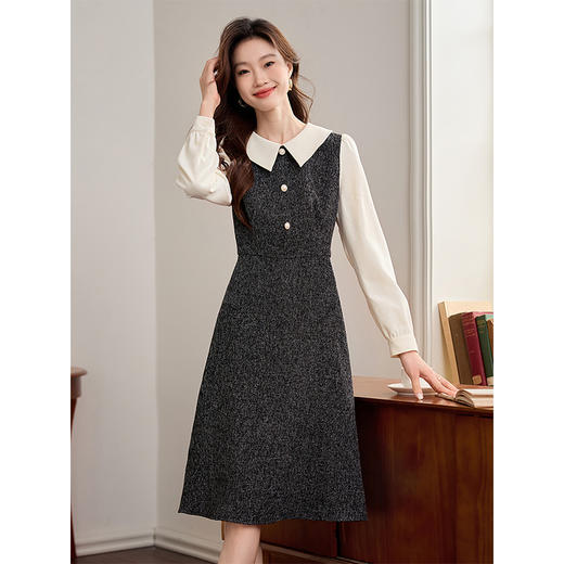 【149元福袋，不支持退换】熙世界小香风假两件连衣裙女秋冬季新款娃娃衬衫领拼接粗花呢裙子 商品图1