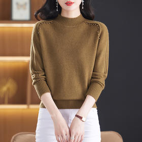 CC-13-6386毛衣女秋冬2024新款时尚洋气厚款外穿钉珠短款半高领针织打底上衣