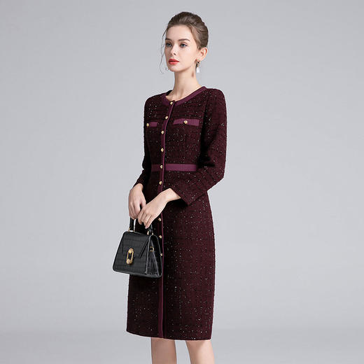 【高货deo】全新升级【铂金会员367/天猫499/差价132】(34528) 洛诗琳秋冬法式复古小香风粗花呢修身显瘦收腰连衣裙女 商品图2