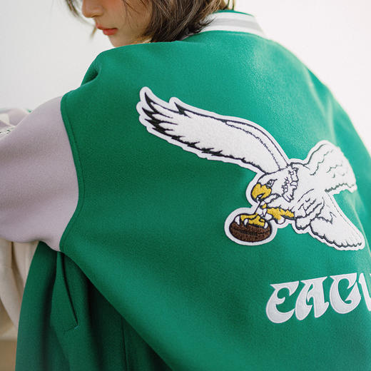 马登美式撞色拼接棒球服外套复古休闲毛呢夹克刺绣厚短上衣秋冬女 商品图4