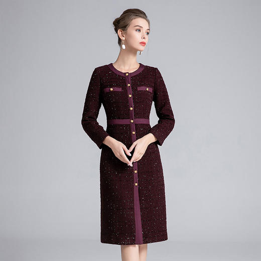 【高货deo】全新升级【铂金会员367/天猫499/差价132】(34528) 洛诗琳秋冬法式复古小香风粗花呢修身显瘦收腰连衣裙女 商品图3