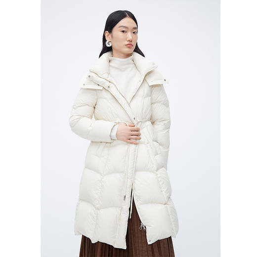 NEELLY纳俪商场同款显瘦羽绒服女冬中长款收腰保暖连帽白鸭绒大衣N24104L14406 商品图1