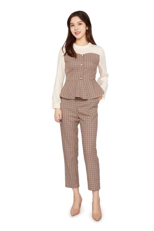 Le Malene 复古小香风格纹拼接式裤套装 10231 商品图0