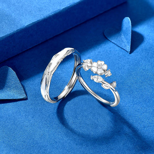 卡蒂罗/KADER 夜光效果 山茶花之恋原创情侣对戒 浪漫连理枝发光设计可调节银戒一对 钟爱久久恋爱频率手饰 925银 商品图12