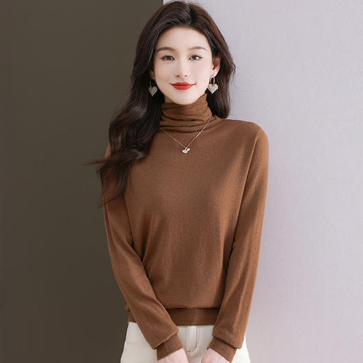 CC-101-807秋冬新款100纯羊毛衫针织堆堆领打底女毛衣内搭纯色长袖上衣 商品图3