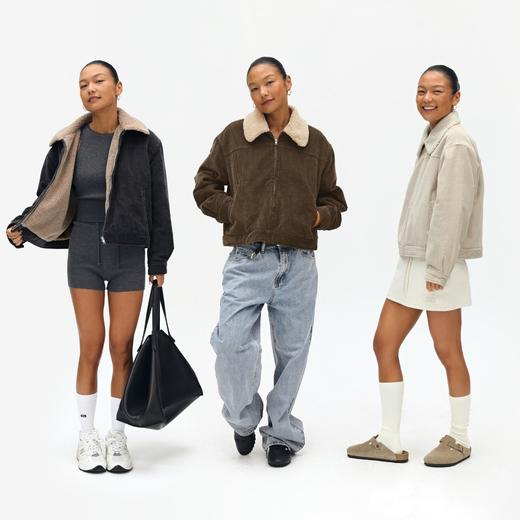 oneup灯芯绒羊羔绒翻领拉链棉服 商品图5