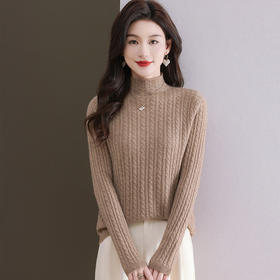 CC-101-546秋冬保暖100羊绒衫女半高领麻花毛衣时尚百搭套头针织打底衫