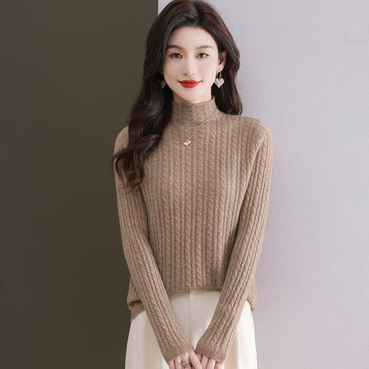 CC-101-546秋冬保暖100羊绒衫女半高领麻花毛衣时尚百搭套头针织打底衫 商品图0