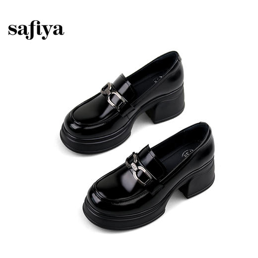 Safiya/索菲娅2025学院风方头粗跟轻便百搭小个子增高乐福鞋  SFD1112160 商品图3