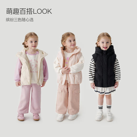 【三防】马克珍妮女童小熊耳朵连帽羽绒服马甲宝宝冬装新款241610 商品图1