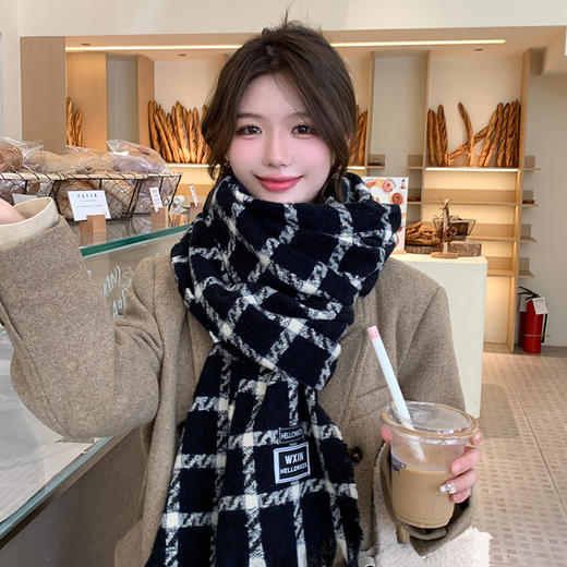 【超美❗️高级感百搭加厚围巾】冬季潮流韩版保暖格子围脖，日常出街百搭又好看，新款披肩两用围巾针织围脖QQ 商品图2