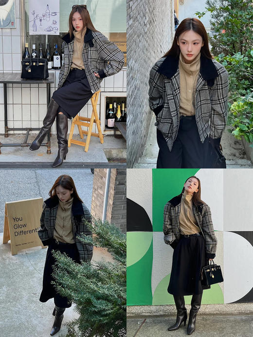 HIDEMI 【戚薇同款】进口色织羊毛粗呢毛呢加宽复古廓形肩型飞行员加棉可拆卸棉服背心两件套大衣外套 商品图2