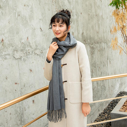 【优雅知性！仿羊绒保暖围巾】35cm宽仿羊绒围巾拉毛色加厚长巾秋冬季cashmere流苏披肩女妈妈装 商品图3