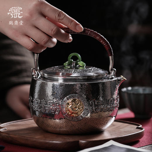鹤鼎堂银壶闻天系列晨风汤沸饕餮纹镶金青龙白虎（缺货） 商品图0