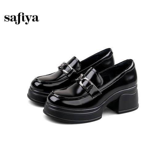 Safiya/索菲娅2025学院风方头粗跟轻便百搭小个子增高乐福鞋  SFD1112160 商品图1