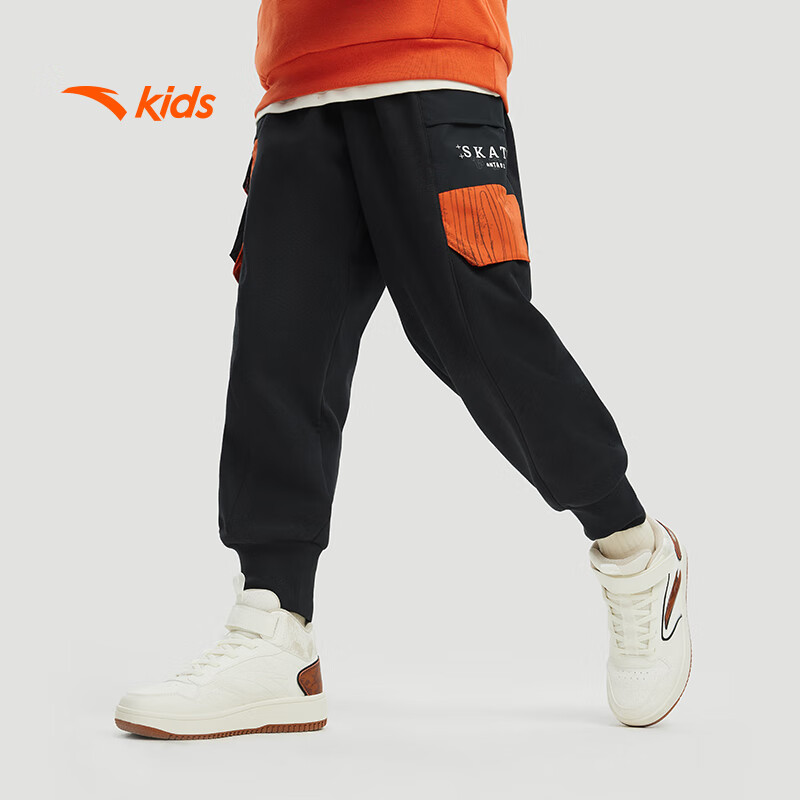 安踏儿童长裤男大小童2024冬潮流加绒保暖针织运动长裤352448716