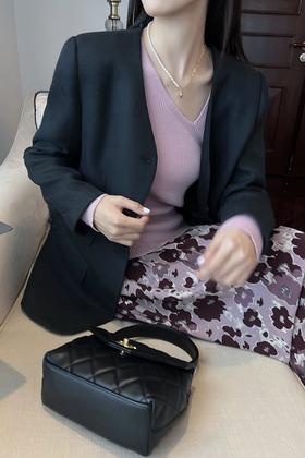 ESTELLICA 黑色无领高端气质西装外套 17240