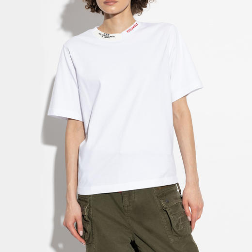 DSQUARED2 女士徽标贴花棉质圆领短袖T恤 白色 S72GD0561 D20020 100 商品图1