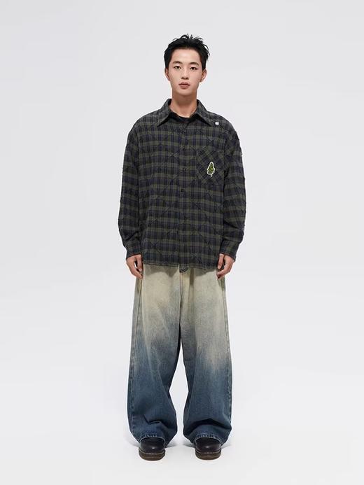 FMACM/CS2421/菱形褶皱磨毛格纹宽松长袖衬衫 商品图3